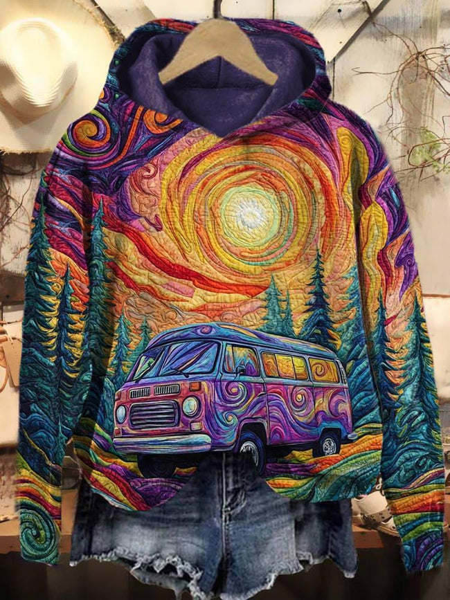 Vintage Hippie Adventure Awaits Print Casual Sweatshirt Hoodie