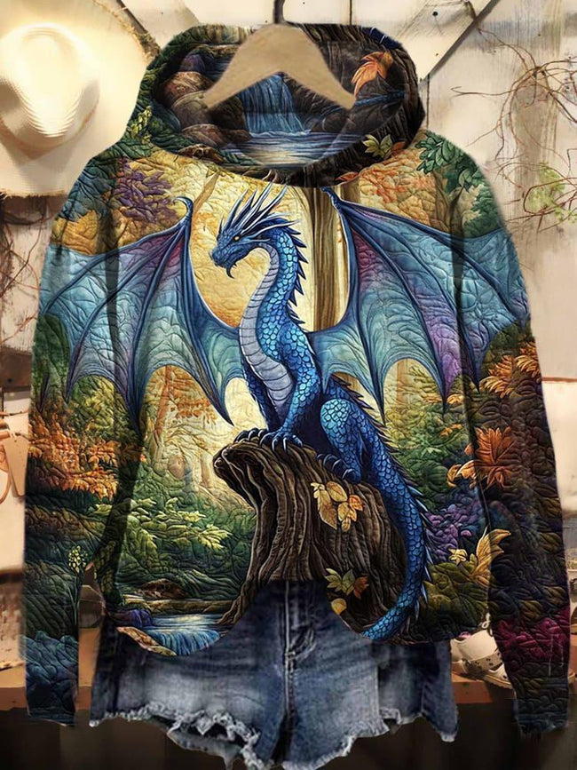 Retro Sapphire Flight Dragon Print Casual Sweatshirt Hoodie