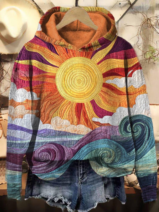 Vintage Hippie Sunburst Print Casual Sweatshirt Hoodie