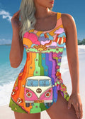 Women’s Colorful Hippie Print One Piece Swimdress