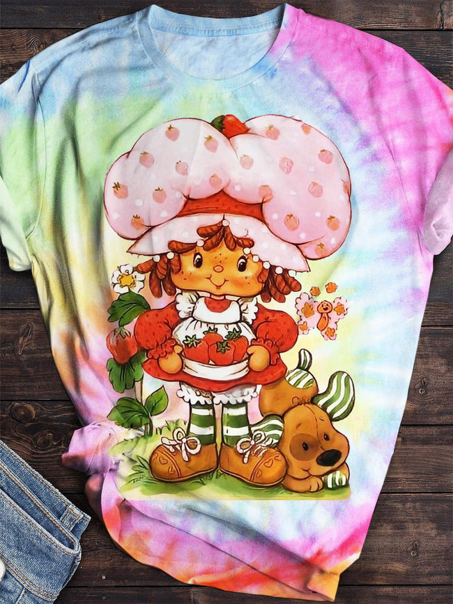 Strawberry Shortcake Tie Dye Printed Crew Neck Top