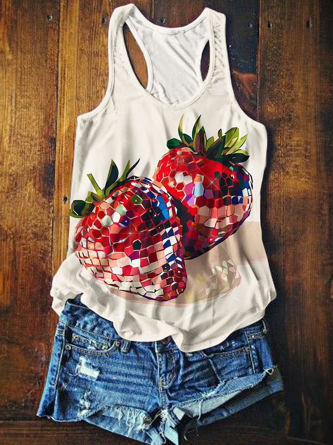 Strawberry Print Casual Tank Top