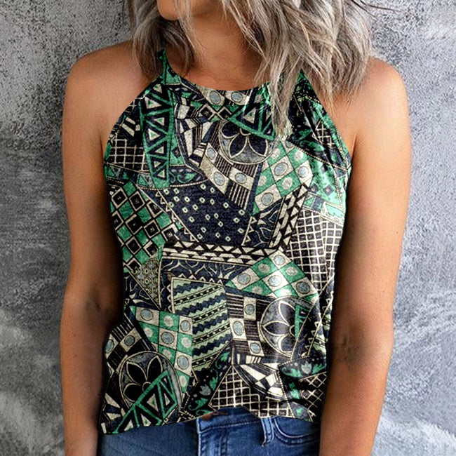 Women's Vintage Green Print Tank Top