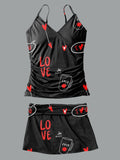Women’s V-neck Valentines Print Suspender Skirt Tankini Set Swimsuit