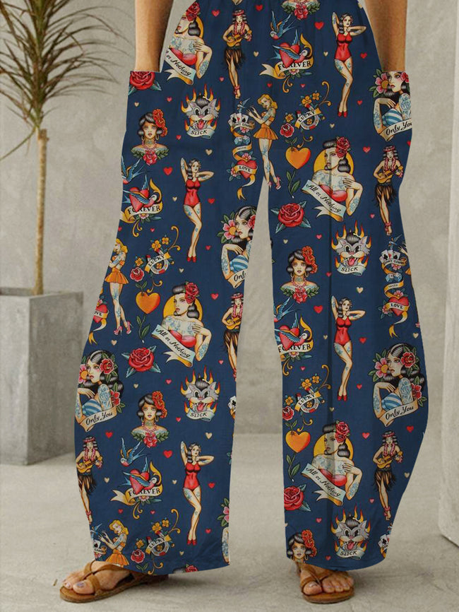 Women's Vintage Pattern Pocket Lounge Pants