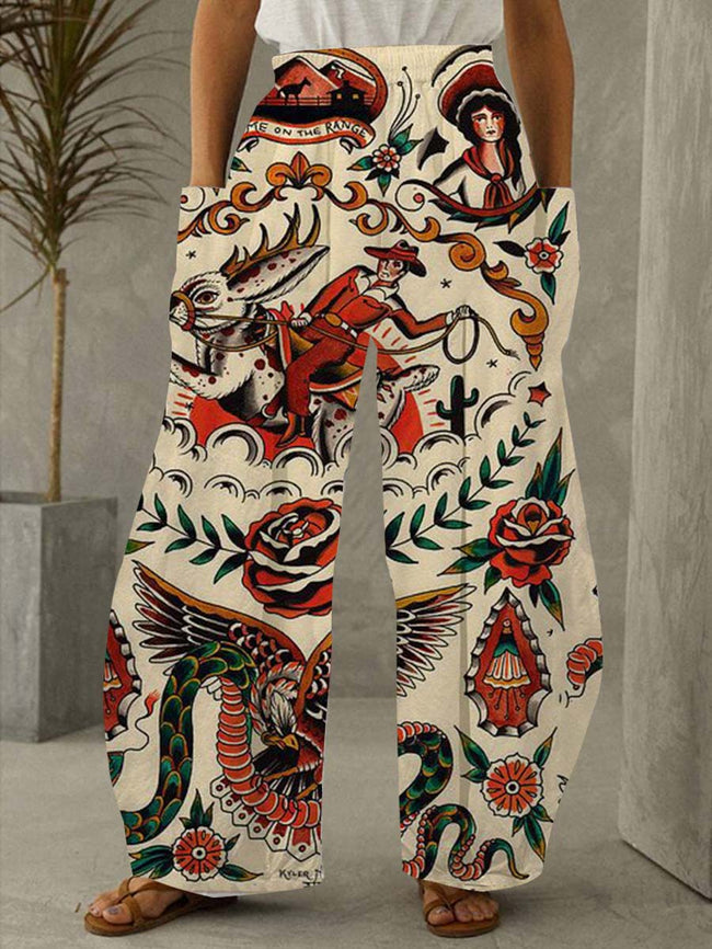 Vintage Sailor Tattoo  Print Pants