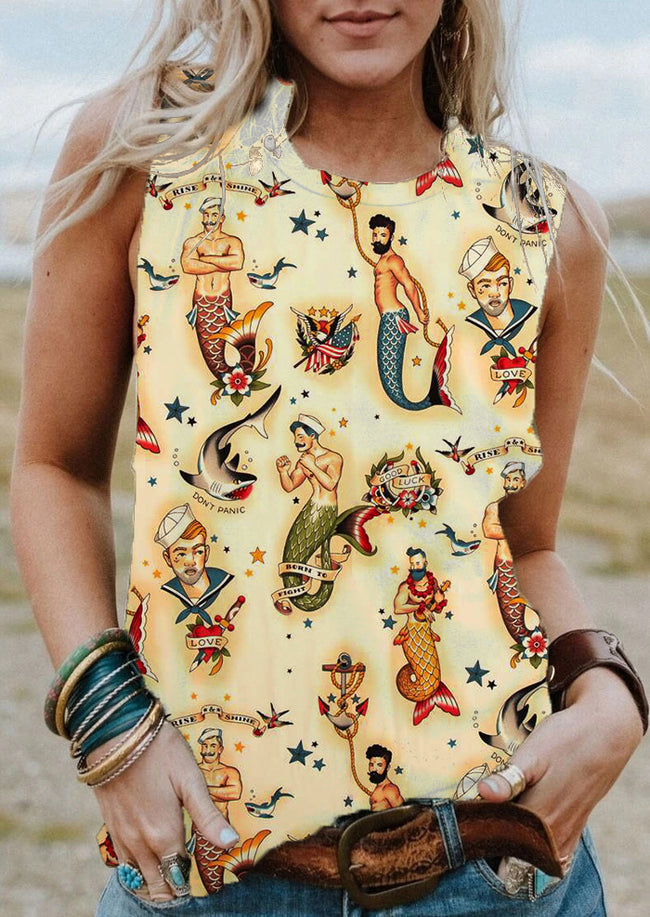 Women's Vintage Manmaid Printed Tank Top