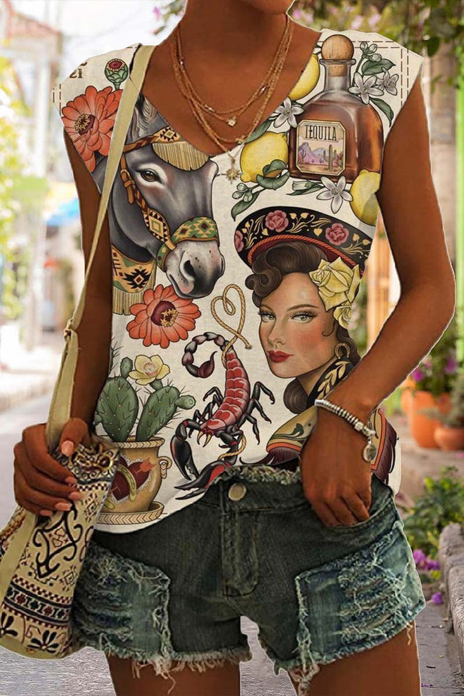 Women's Vintage Western Tattoo Sleeveless Tank Top