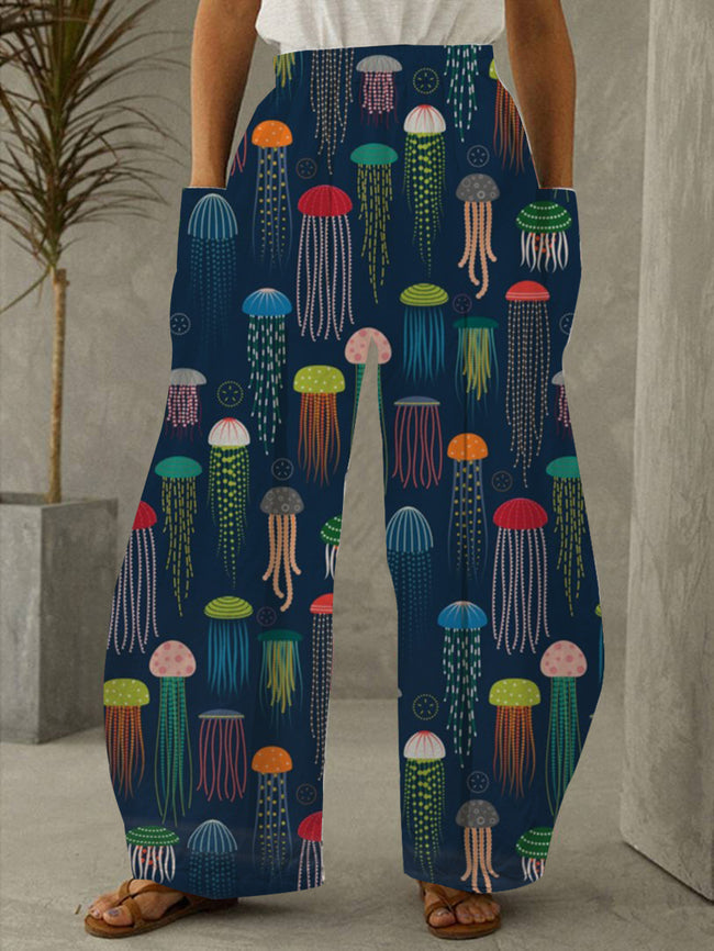 Women's Vintage  Jellyfish Print Pants