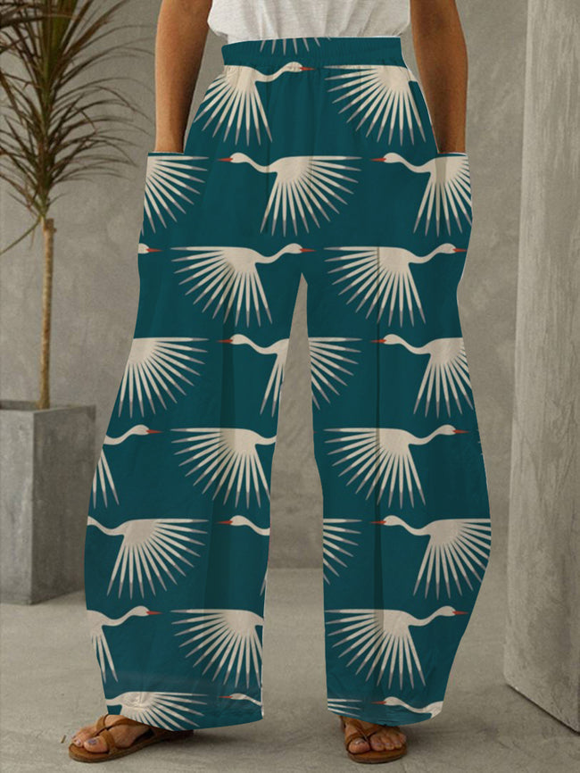 Women's Vintage Crane Print Pants