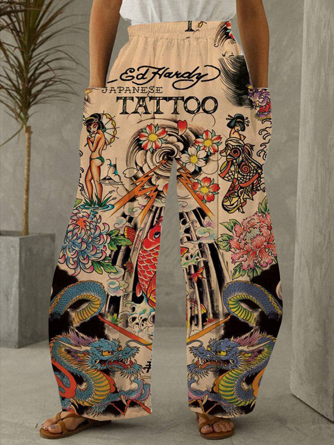 Women's Traditional Tattoo  Print Pants