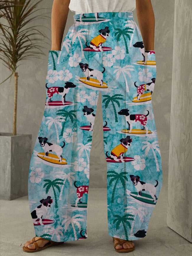 Women's Surfing Dogs Print Pants