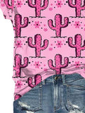 Western Pink Cactus Print T-Shirt