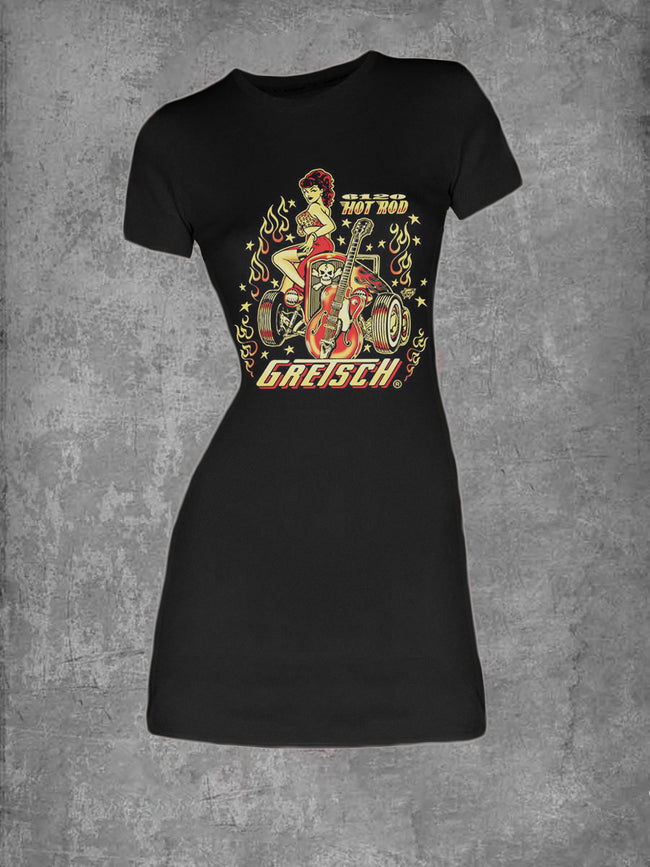 Vintage Guitar Girl Print T-Shirt Dress