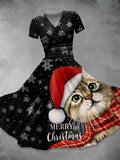 Women's  Christmas Cat  Art Print Casual Dress