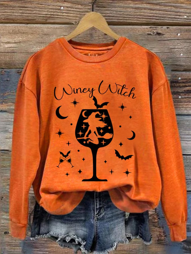Women's Funny Halloween Winey Witch Casual Sweatshirt