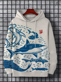 Sharks Sea Japanese Lino Art Print Long Sleeve Hoodie