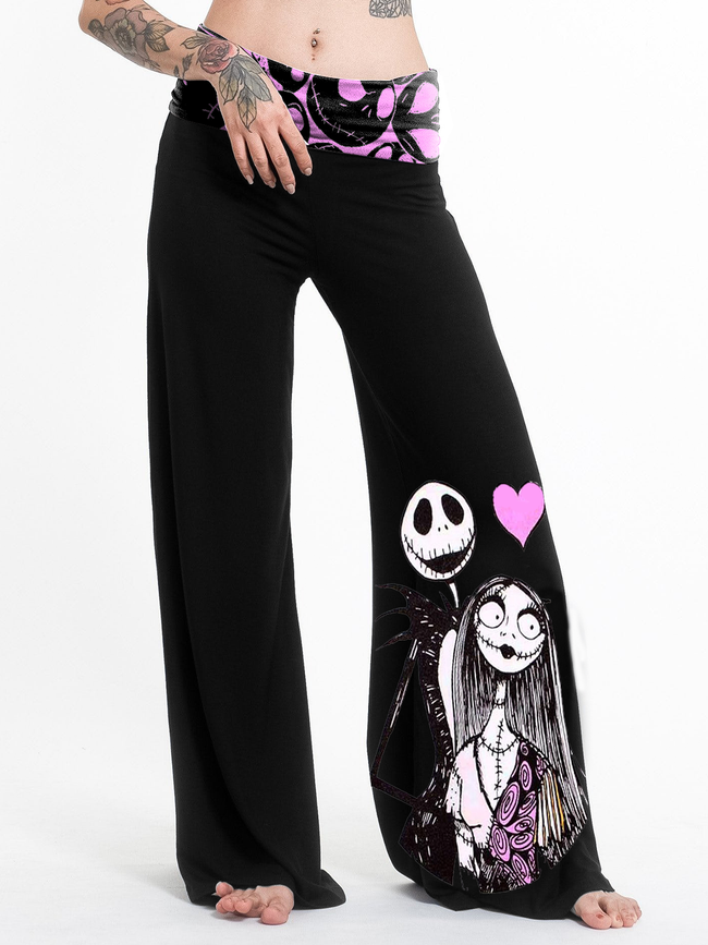 Punk cute print casual stretch flared wide-leg pants