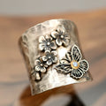 Cherry Blossom Butterfly Wide Band Ring