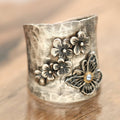 Cherry Blossom Butterfly Wide Band Ring