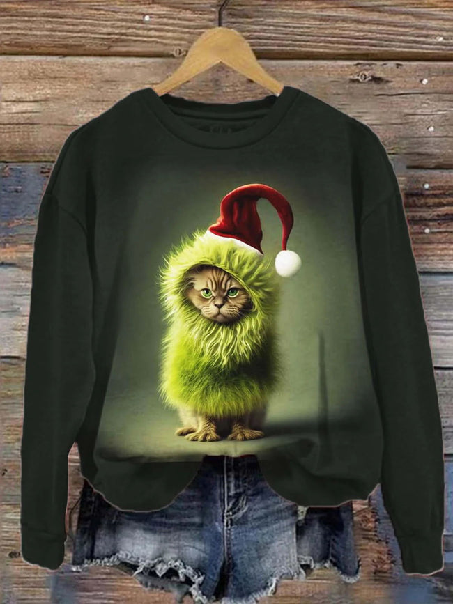 Women's Christmas Cat Print Sweatshirt
