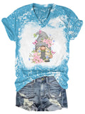Spring Floral Gnome Tie Dye V Neck T-shirt