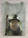 Unisex Loose Wizard Cat Print T-Shirt