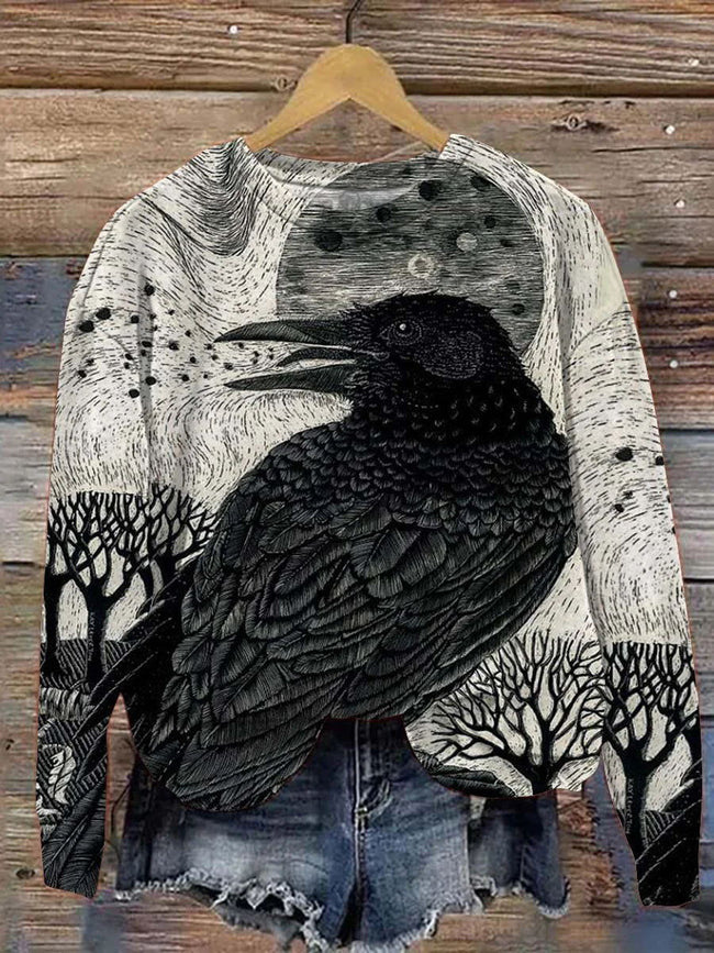 Women's Halloween Crows Print Sweatshirt