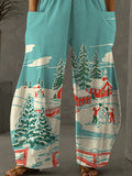 Women's Christmas Snow Scene Print Casual Loose Wide Leg Pants