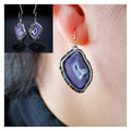 Vintage imitation amethyst agate pendant earrings