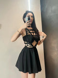 Gothic Dark Strips Bandaged Cutout Caged Dress