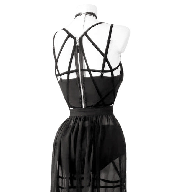 Gothic Cage Dress With Straps And Bosom Cushion Skirt
