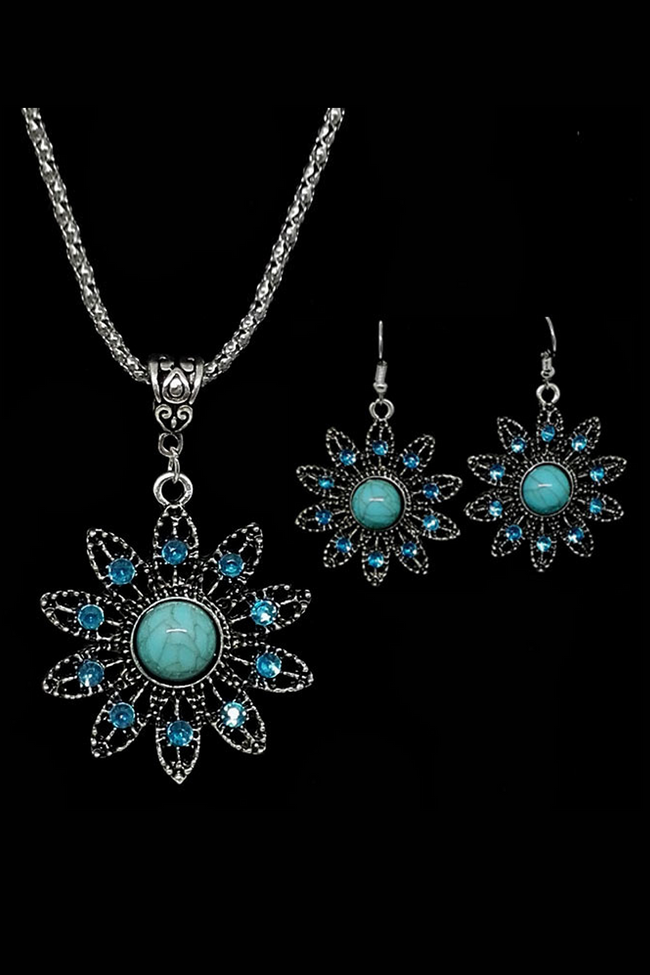 Sunflower Turquoise Cutout Necklace & Earrings Set