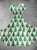 Women's Christmas Gift Imitation Embroidery Christmas Tree Design Print Maxi Dress