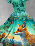 Women's Christmas Gift Fox And Butterfly Art Design Print Maxi Dress