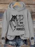 🔥Buy 3 Get 10% Off🔥Women's Just A Girl Who Loves Horses Print Hooded Sweatshirt