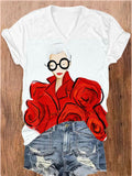 Women's Iris Apfel Print V-Neck T-Shirt