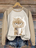 Women's Winter Funny Cute Wonderland Clothing Clipart Cat Coffee Printed Sweatshirt