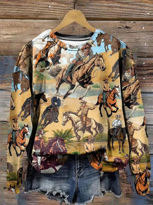 Women's Western Horse Print Sweatshirt