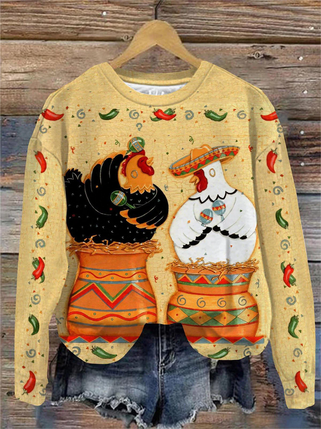 Women's Thanksgiving Chickens Print Sweatshirt
