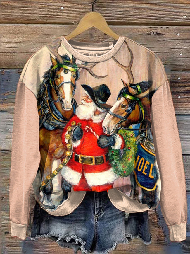 Women's Santa Claus & Horse Print Sweatshirt