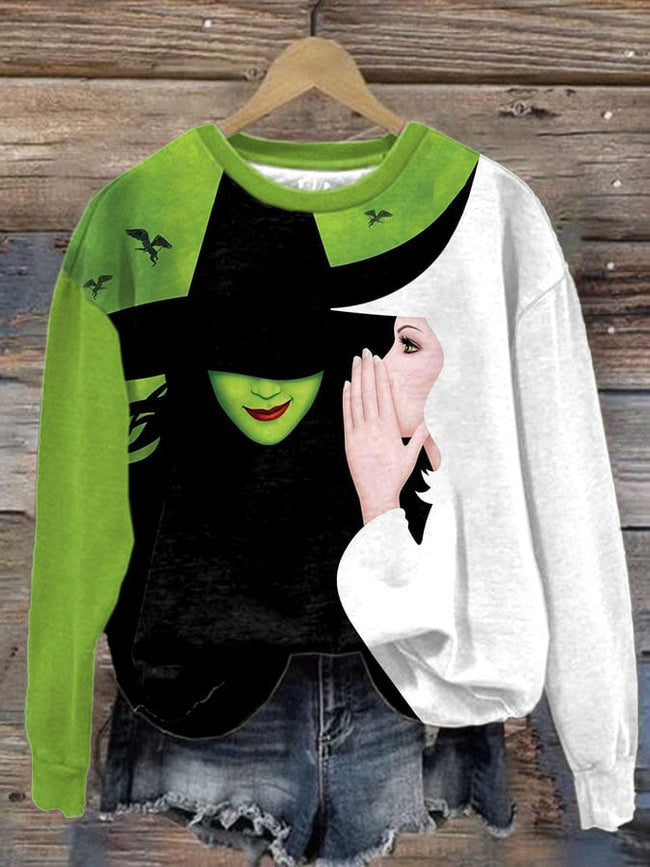 Women's Retro Witch Print Long Sleeve Sweatshirt.