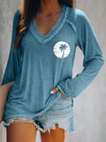 Coconut Tree Print V-Neck Long Sleeve T-Shirt
