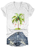 Women's Casual Christmas Palm Tree Printed Short Sleeve T-Shirt