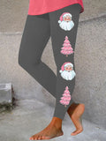 Women's Pink Santa Claus Christmas Tree Print Stretch Leggings