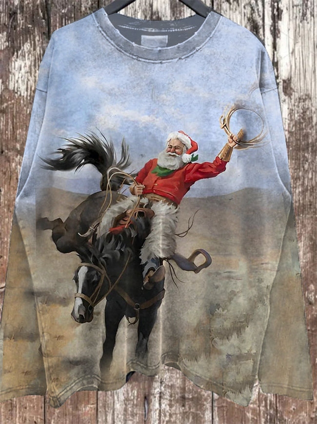 Western Santa Claus Print Sweatshirt