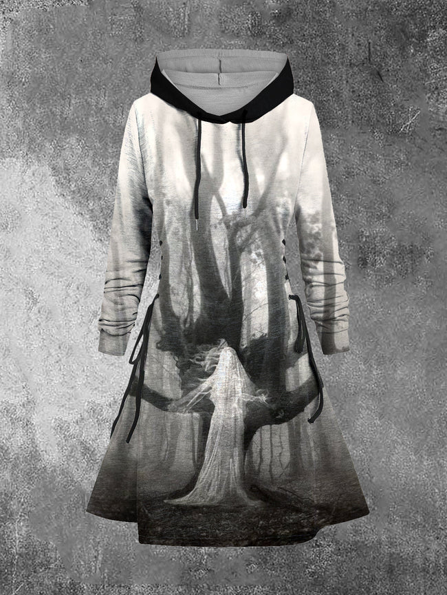 Women's Halloween Print Long Sleeve Hooded Dress
