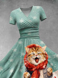 Women's  Christmas Cat  Art Print Casual Dress