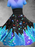 Women's Christmas Tree Forest With Snowflakes And Shining Stars Christmas Design Maxi Dress