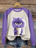 Women's Winter Funny Cute Wonderland Clothing Clipart Cat Coffee Printed Sweatshirt